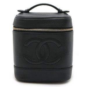 CHANEL Black Caviar Leather Coco Mark Pouch